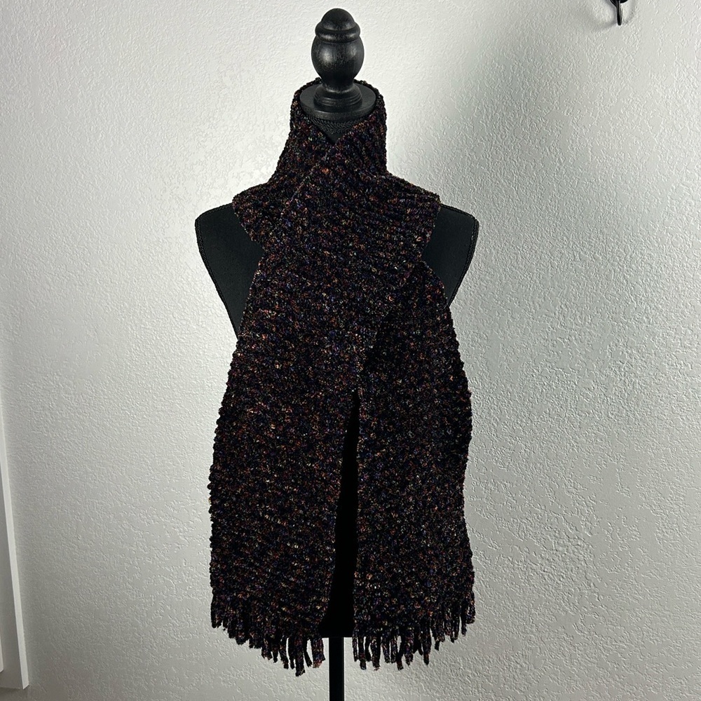 Womens Multicolor Knit Scarf with Fringe Outdoor Winter Chic Trendy Cottage Core